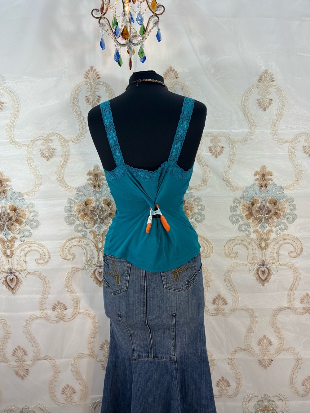 ✨Vintage Y2K Teal Mesh Lace Trim Cami✨ - Picture 4 of 7